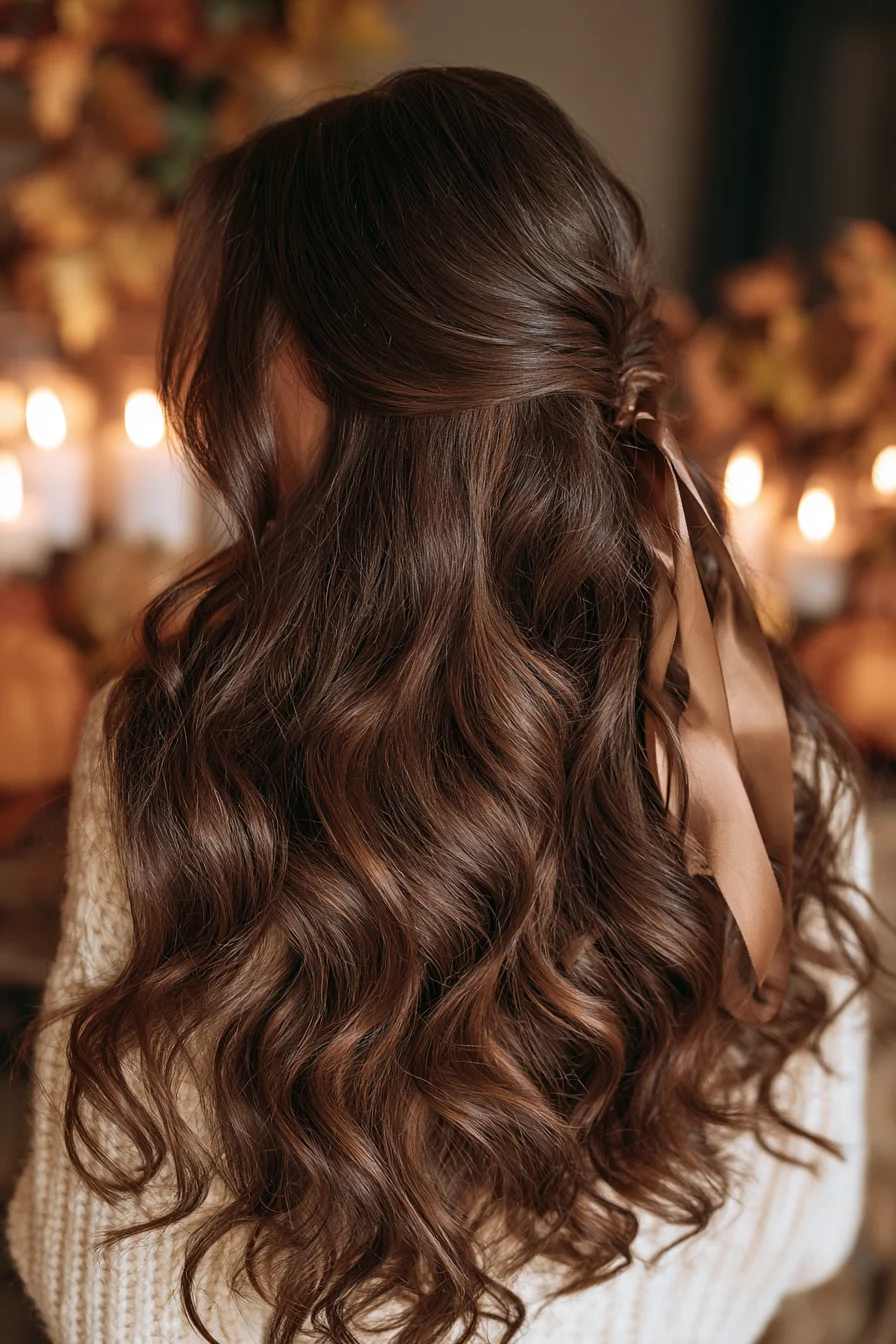 27 Gorgeous Thanksgiving Hairstyles to Make Your Holiday Look Extra Special 26 satin ribbon autumn waves