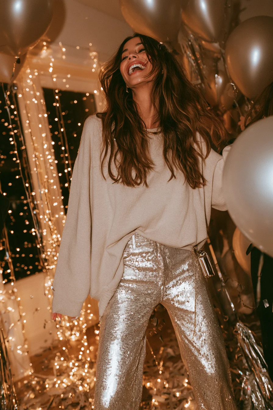 27 Casual New Years Eve Outfits To Try 26 shimmering sequin jeans party style