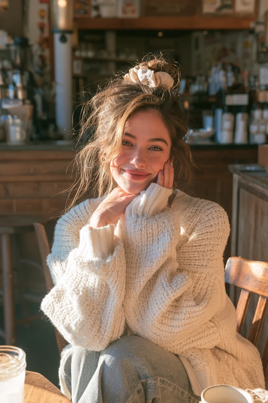26 soft scrunchie half up look 1