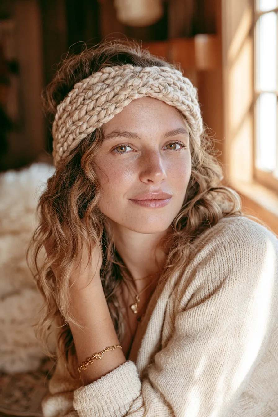 3 cozy knit headband with flowing waves 1