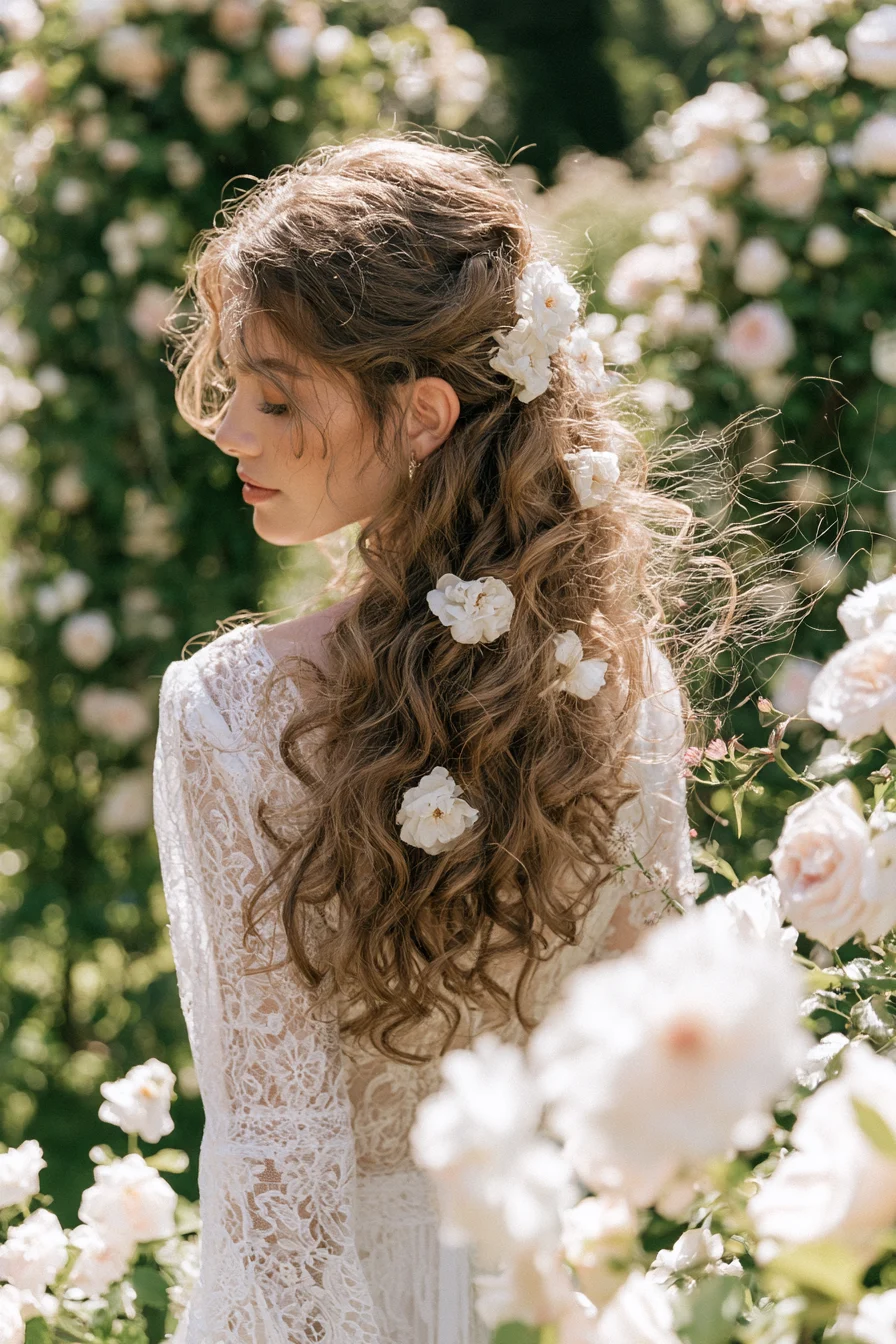 3 enchanting floral bridal half up half down hair 1