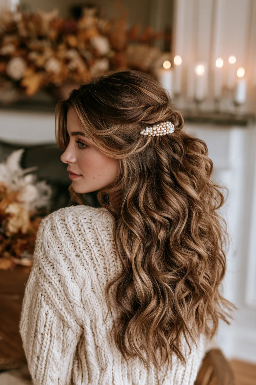 27 Gorgeous Thanksgiving Hairstyles to Make Your Holiday Look Extra Special 3 romantic curled half updo