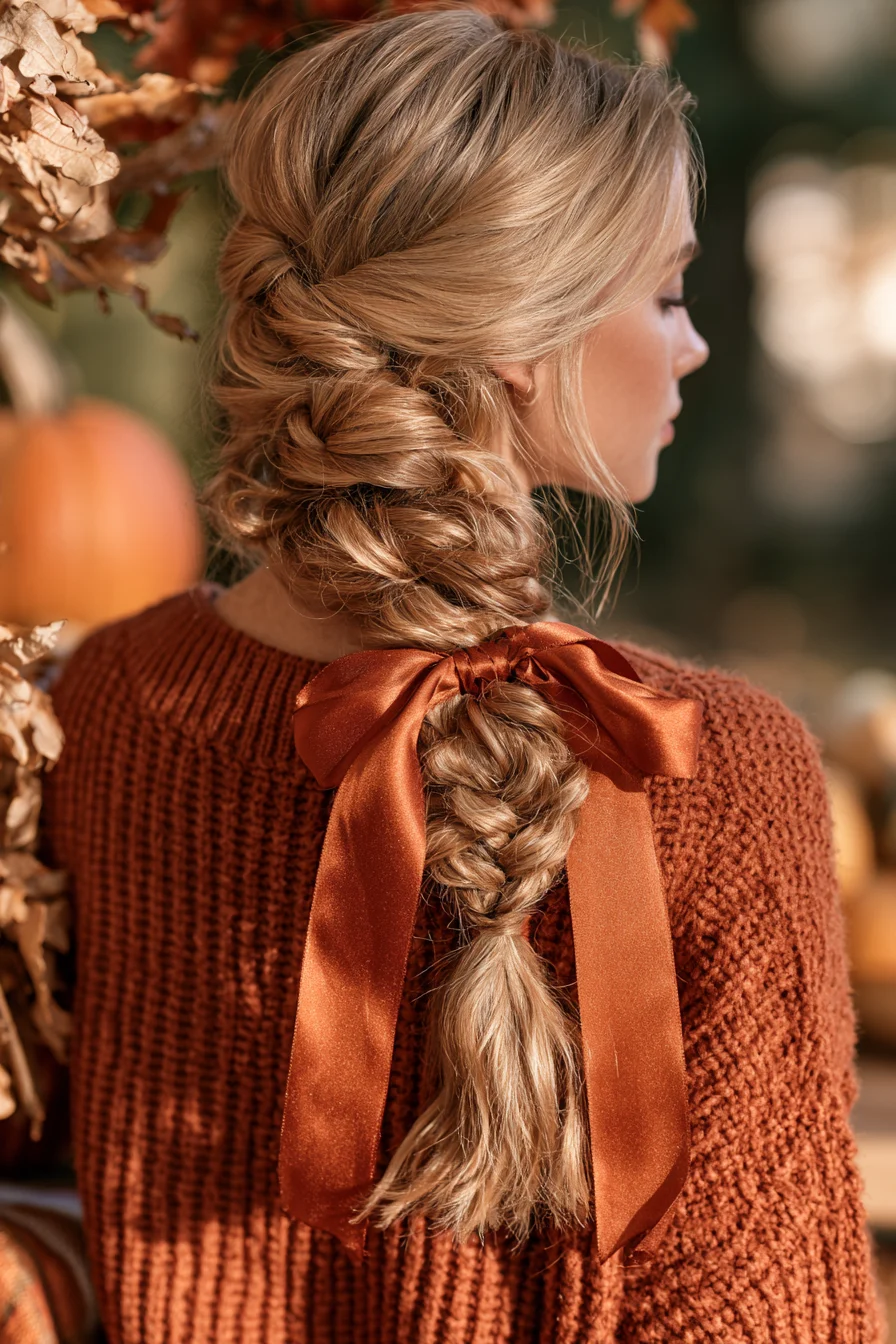 27 Gorgeous Thanksgiving Hairstyles to Make Your Holiday Look Extra Special 4 cinnamon ribbon fall braid
