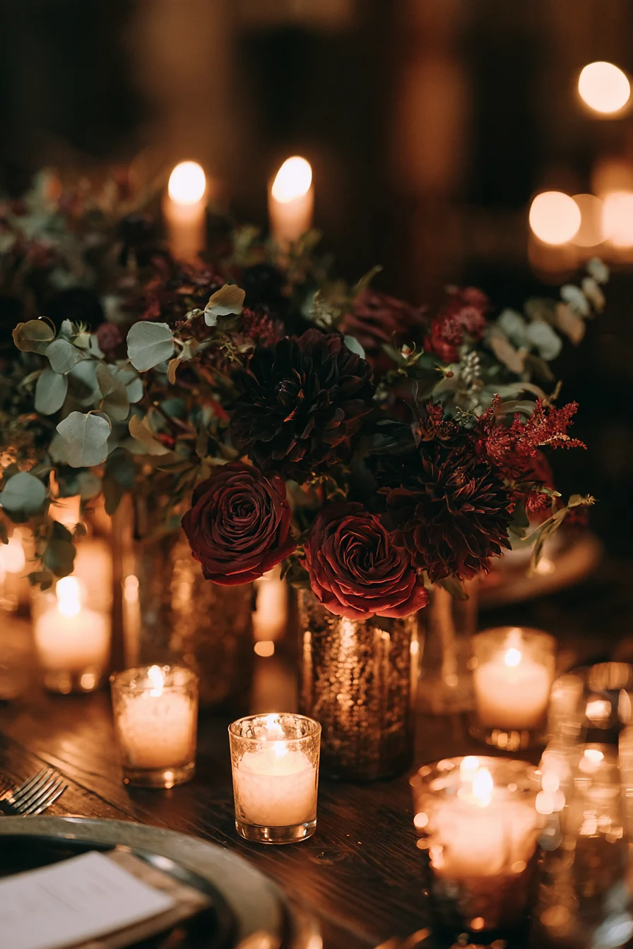 27 Haunted Wedding Ideas That Feel Magical 4 dramatic black and crimson wedding flowers 1