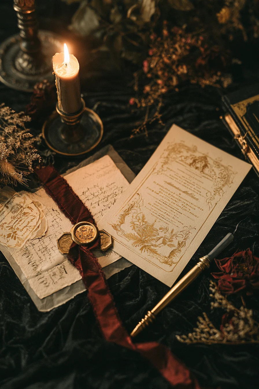 27 Haunted Wedding Ideas That Feel Magical 5 gothic inspired invitations for a romantic celebration 1