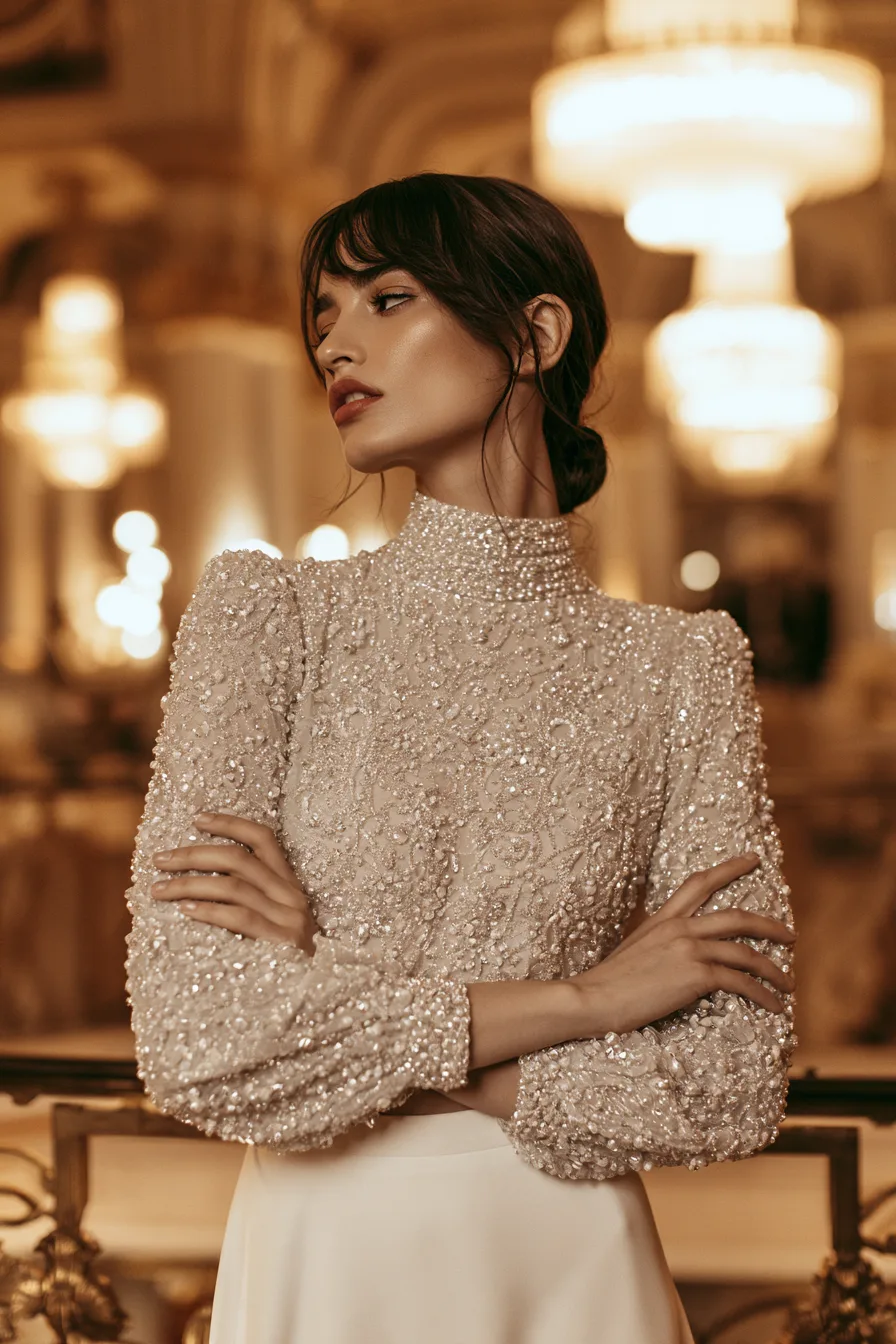 27 Beautiful Bridal Separates Tops for a Chic and Elegant Wedding Look 6 delicate beaded wedding ensembles 1