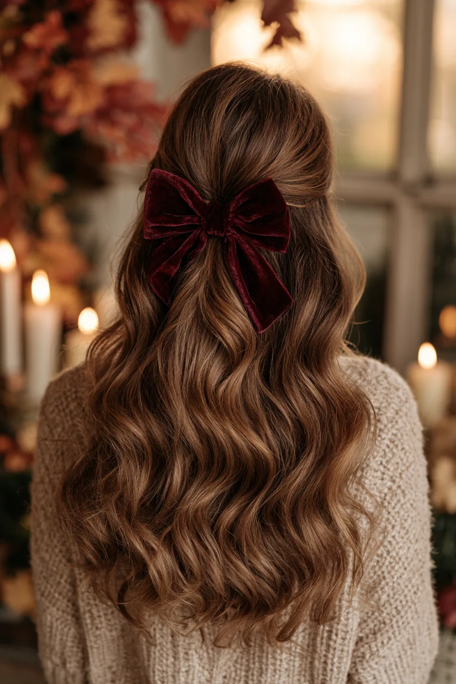 27 Gorgeous Thanksgiving Hairstyles to Make Your Holiday Look Extra Special 6 plush velvet bow hairstyle