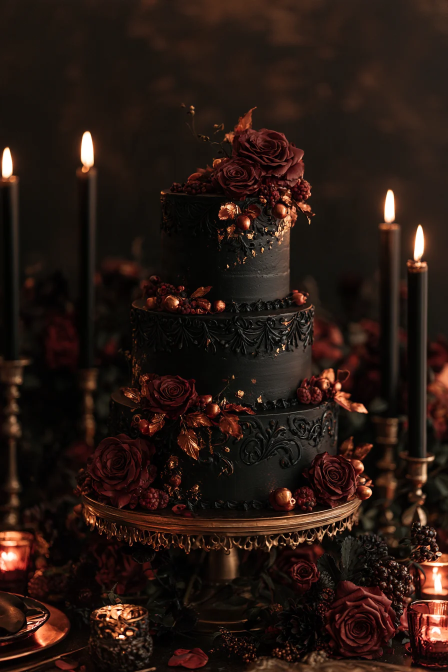 27 Haunted Wedding Ideas That Feel Magical 7 dark and glamorous wedding cake inspiration 1