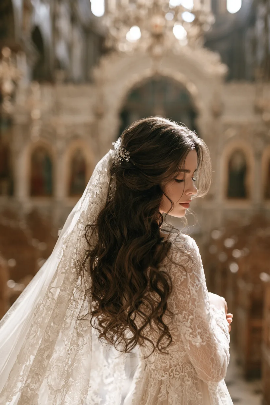 7 elegant veil bridal half up half down hair 1