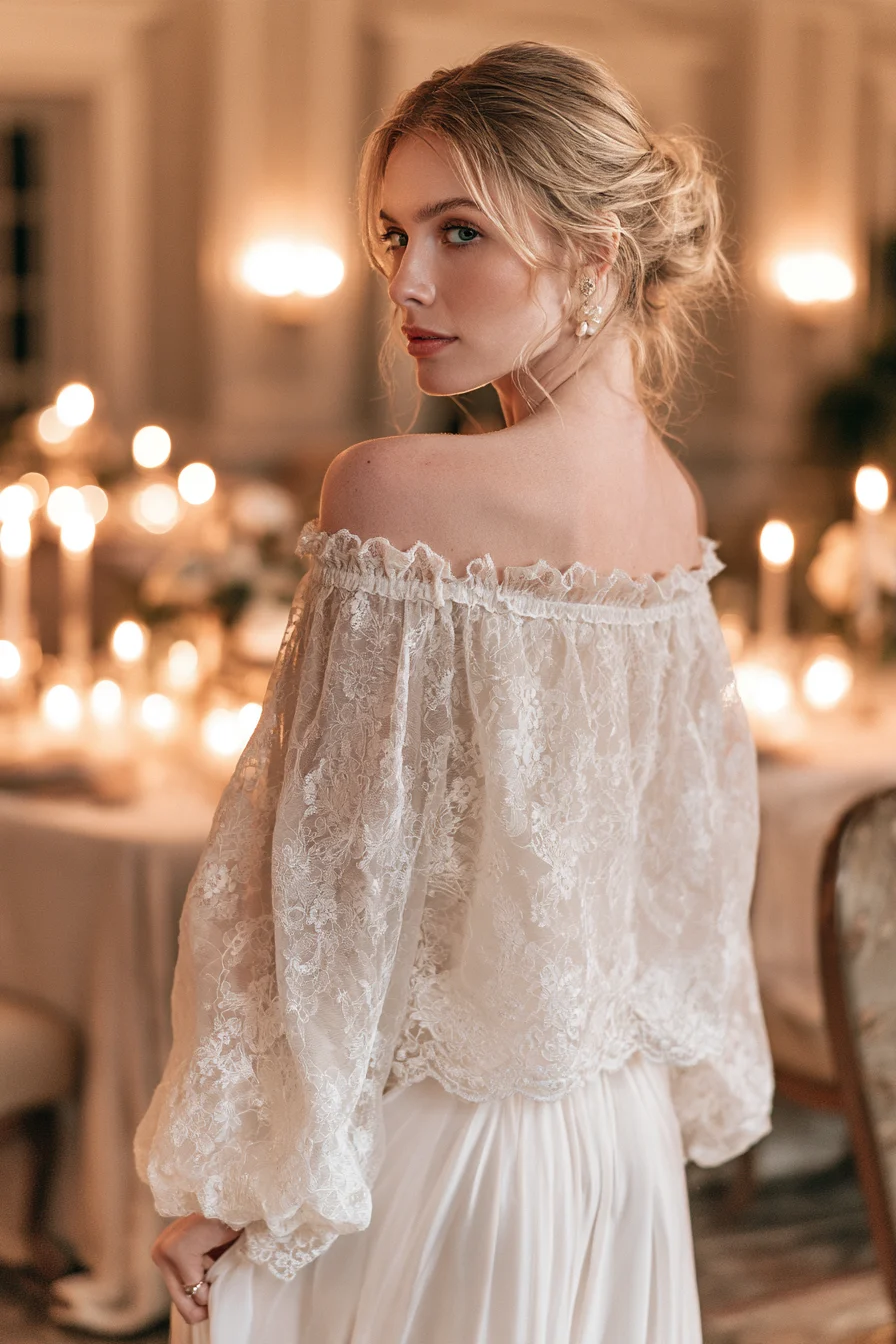 27 Beautiful Bridal Separates Tops for a Chic and Elegant Wedding Look 7 graceful off shoulder bridal looks 1