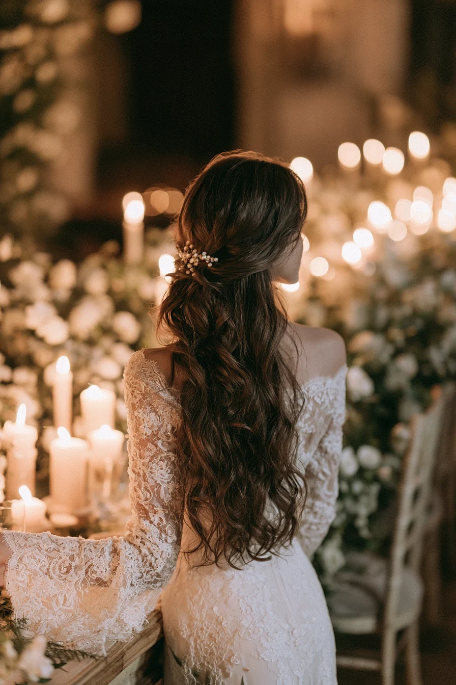 27 Wedding Hairstyles for Long Hair That Are Elegant Romantic and Picture Perfect 9 soft romantic half up hair 1