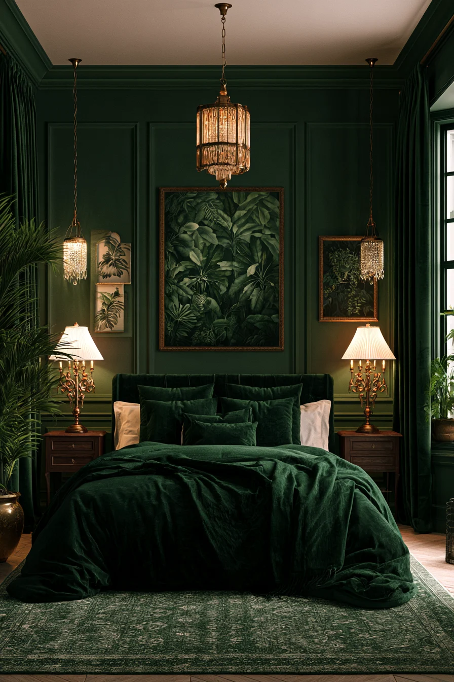 27 Witchy Bedroom Ideas for a Magical and Mystical Retreat 14 emerald velvet bedroom glamour 1