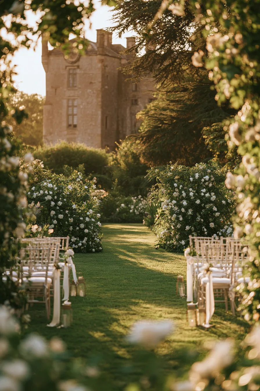 27 Enchanting Castle Wedding Ideas for a Fairytale Celebration 14 enchanting castle garden wedding romance 1