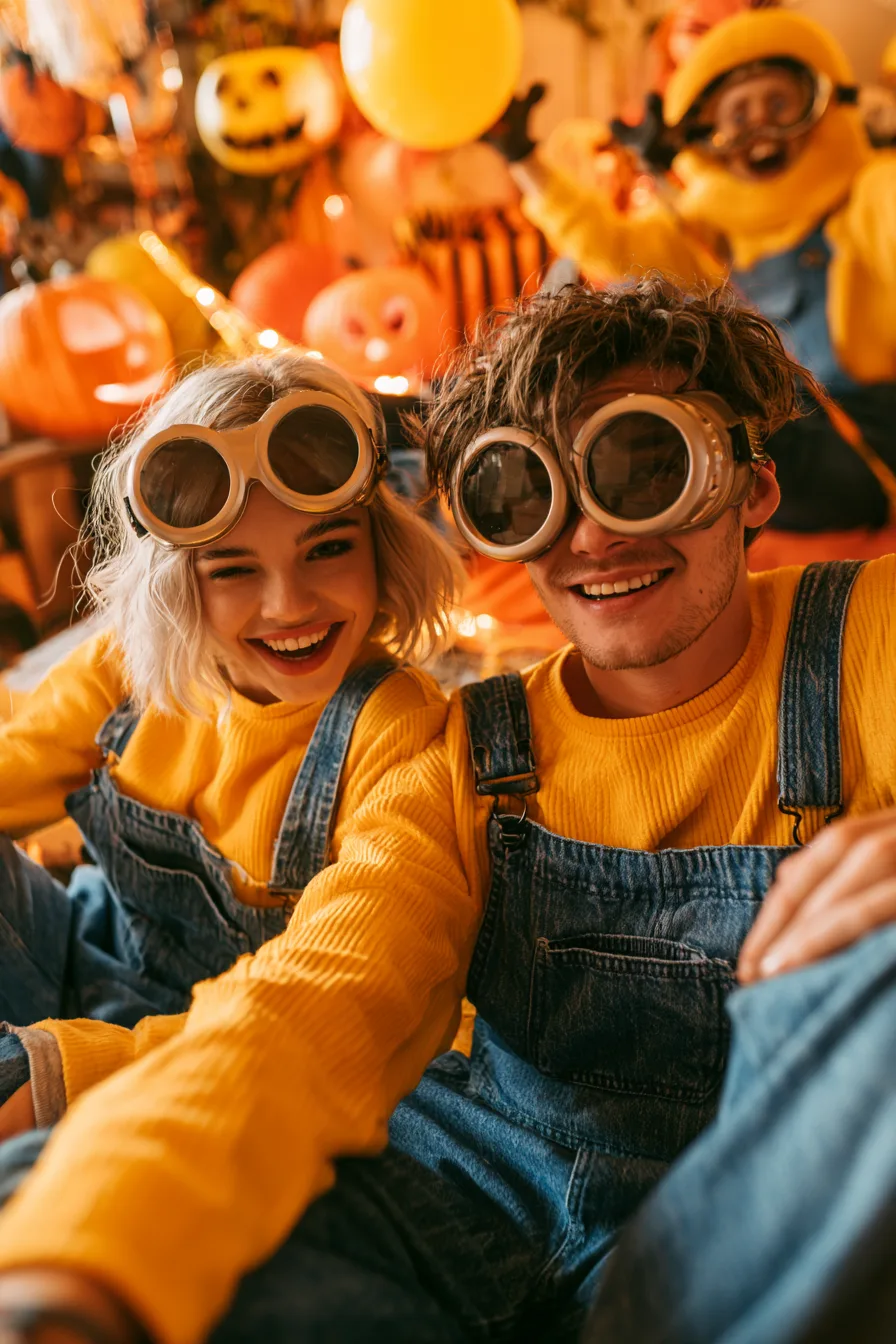 27 Easy Couple Halloween Costumes That Are Cute Creative and Fun 18 cheerful minion couple halloween looks 1