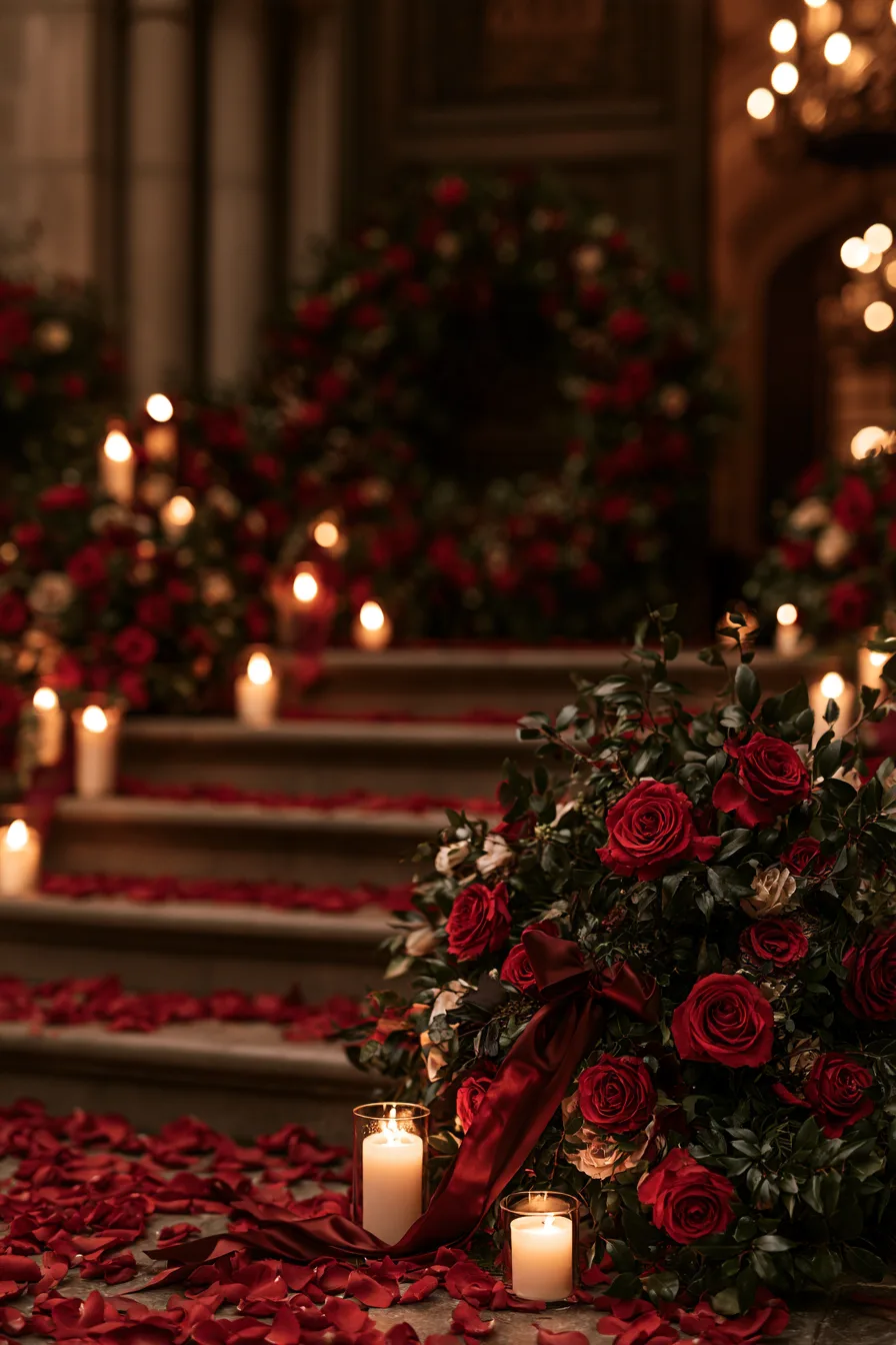 27 Beautiful Wedding Wreath Ideas for a Romantic Celebration 19 bold red rose wedding styling 1