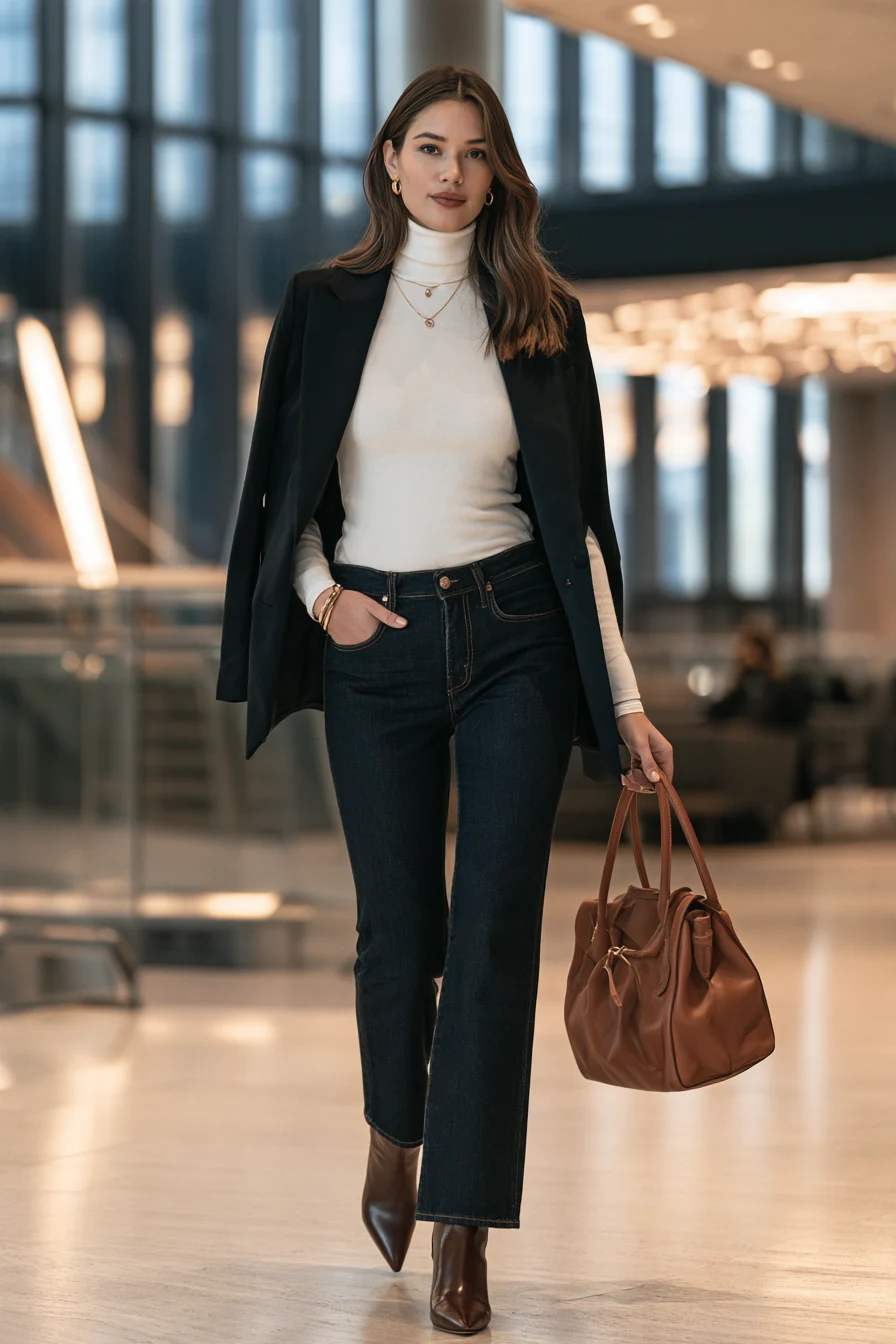 27 Winter Office Outfits for Women That Look Chic and Professional 19 elegant denim outfits for winter 1