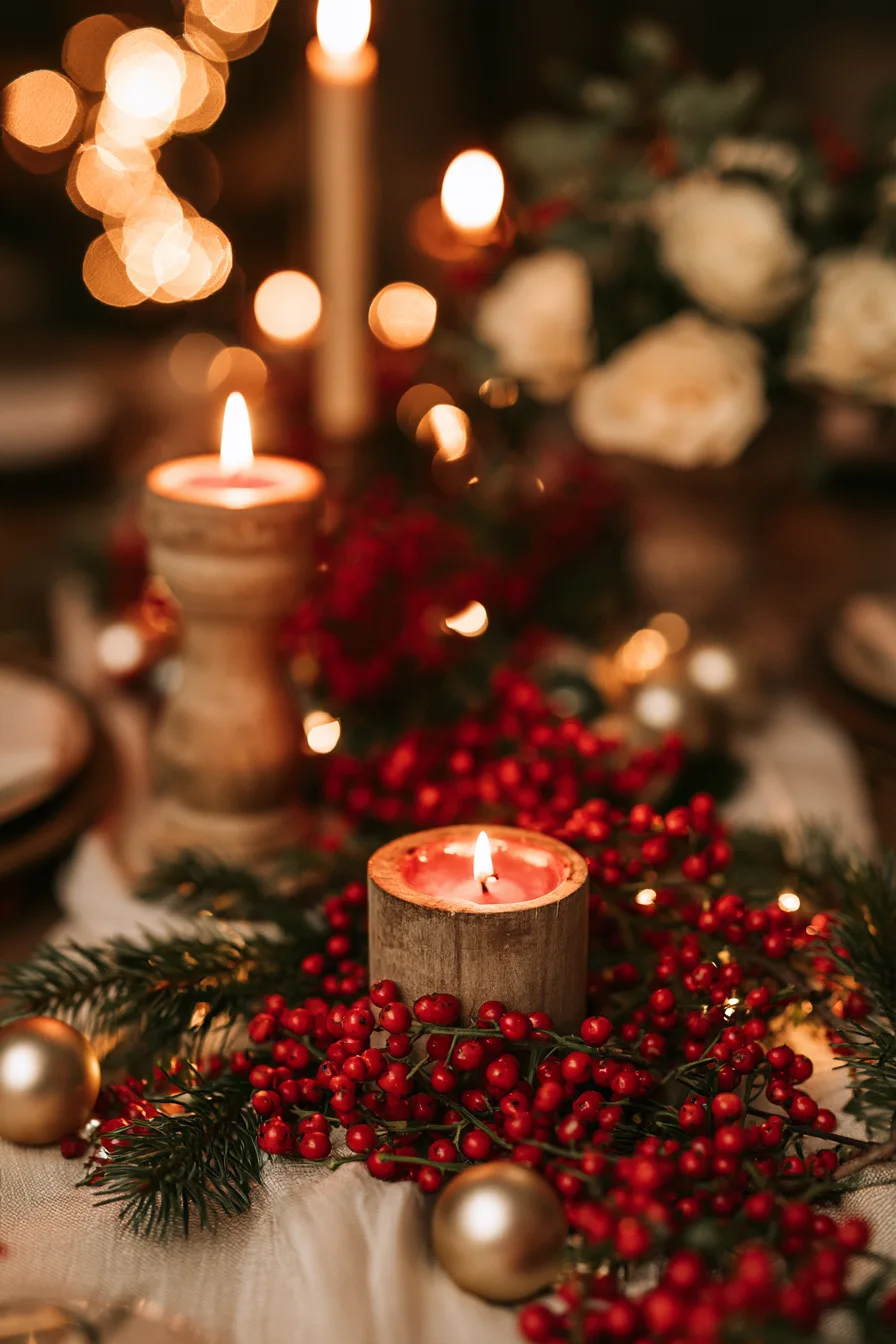 21 red berry and evergreen wedding decor 1
