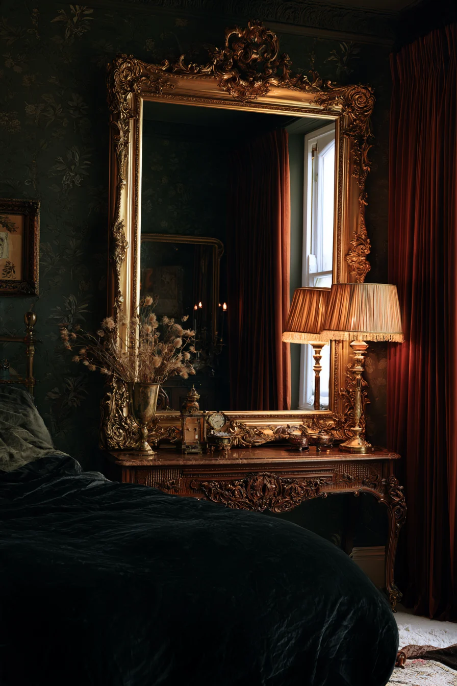 27 Witchy Bedroom Ideas for a Magical and Mystical Retreat 22 vintage mirror bedroom charm 1
