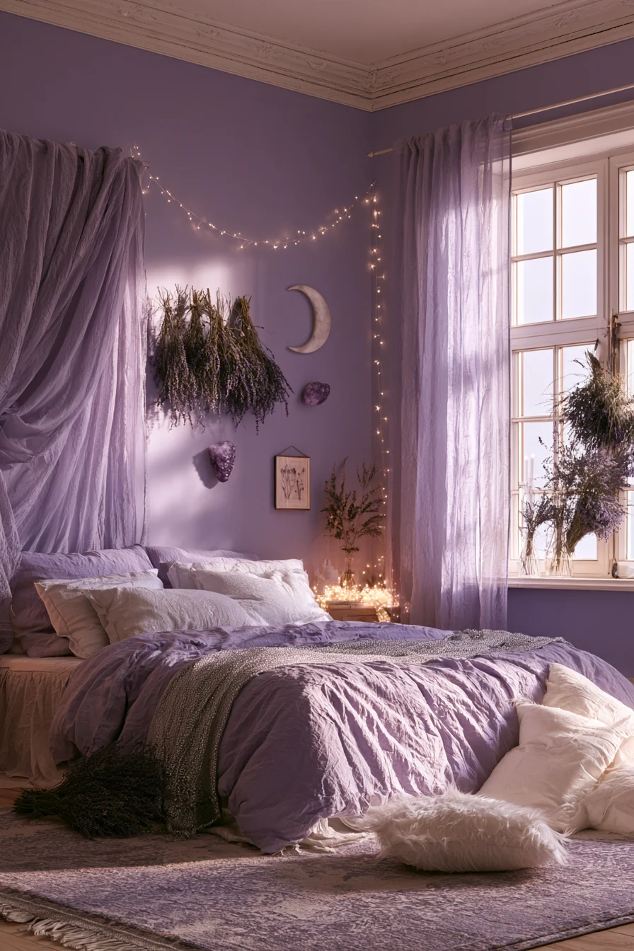 27 Witchy Bedroom Ideas for a Magical and Mystical Retreat 25 dreamy lavender bedroom magic 1
