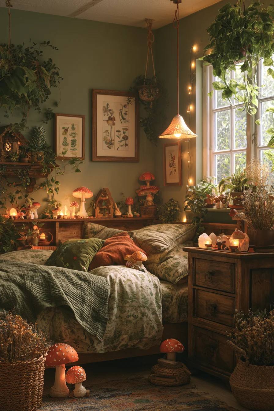 27 Witchy Bedroom Ideas for a Magical and Mystical Retreat 26 enchanted mushroom cottage decor 1