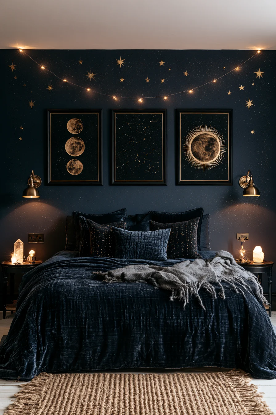 27 Witchy Bedroom Ideas for a Magical and Mystical Retreat 27 celestial wall bedroom makeover 1