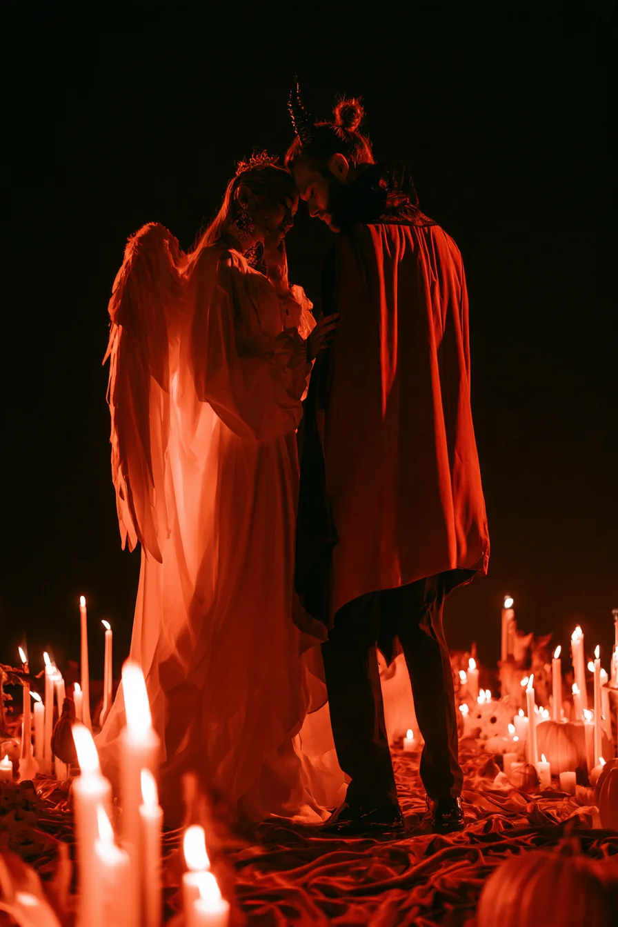 27 Easy Couple Halloween Costumes That Are Cute Creative and Fun 4 beautiful angel devil costume ideas 1