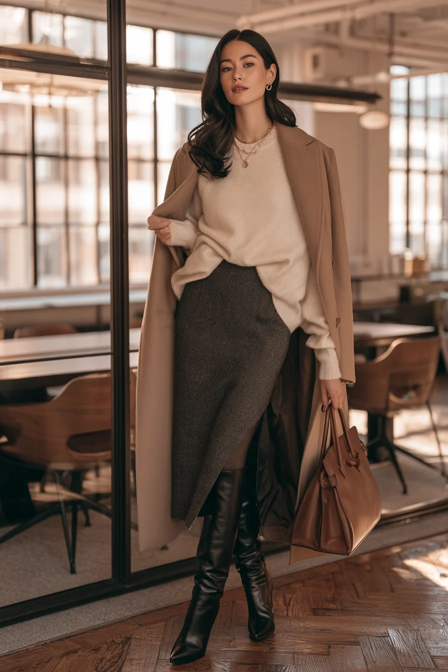 27 Winter Office Outfits for Women That Look Chic and Professional 5 feminine skirt outfits for office 1